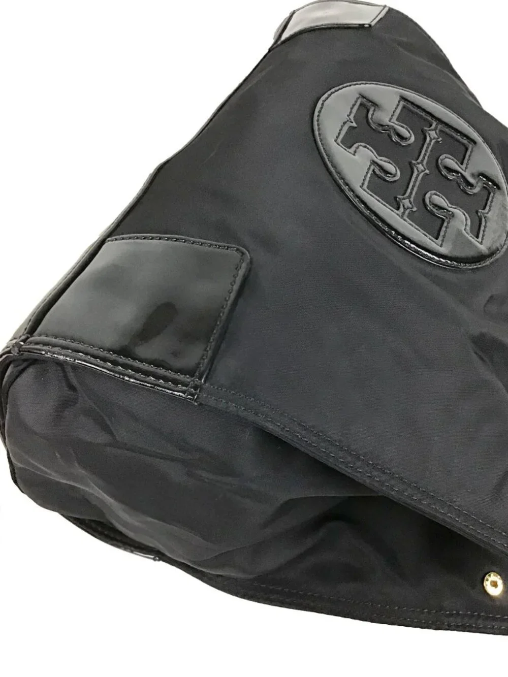Tory Burch MINI ELLA Nylon/Patent Logo Tote Bag Black